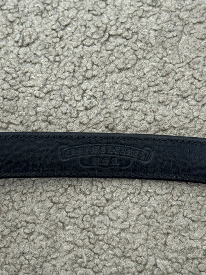 Chrome Hearts 3 Silver Cross Snap Button Black Leather Bracelet