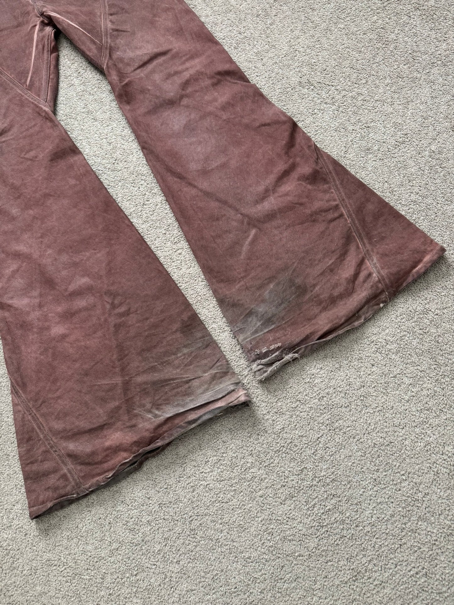FW24 Rick Owens DRKSHDW Terracotta Waxed Bias Bootcut Denim Jeans