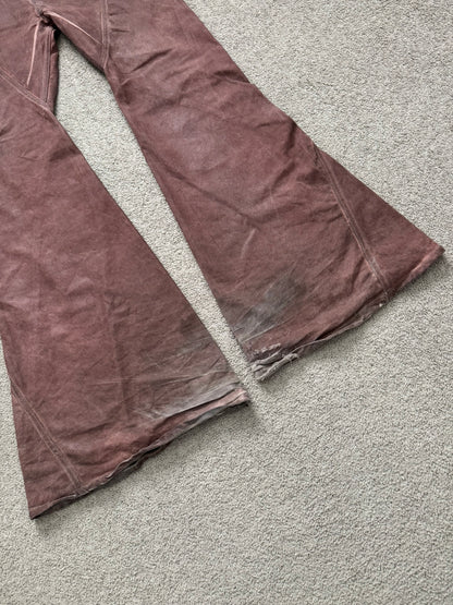 FW24 Rick Owens DRKSHDW Terracotta Waxed Bias Bootcut Denim Jeans