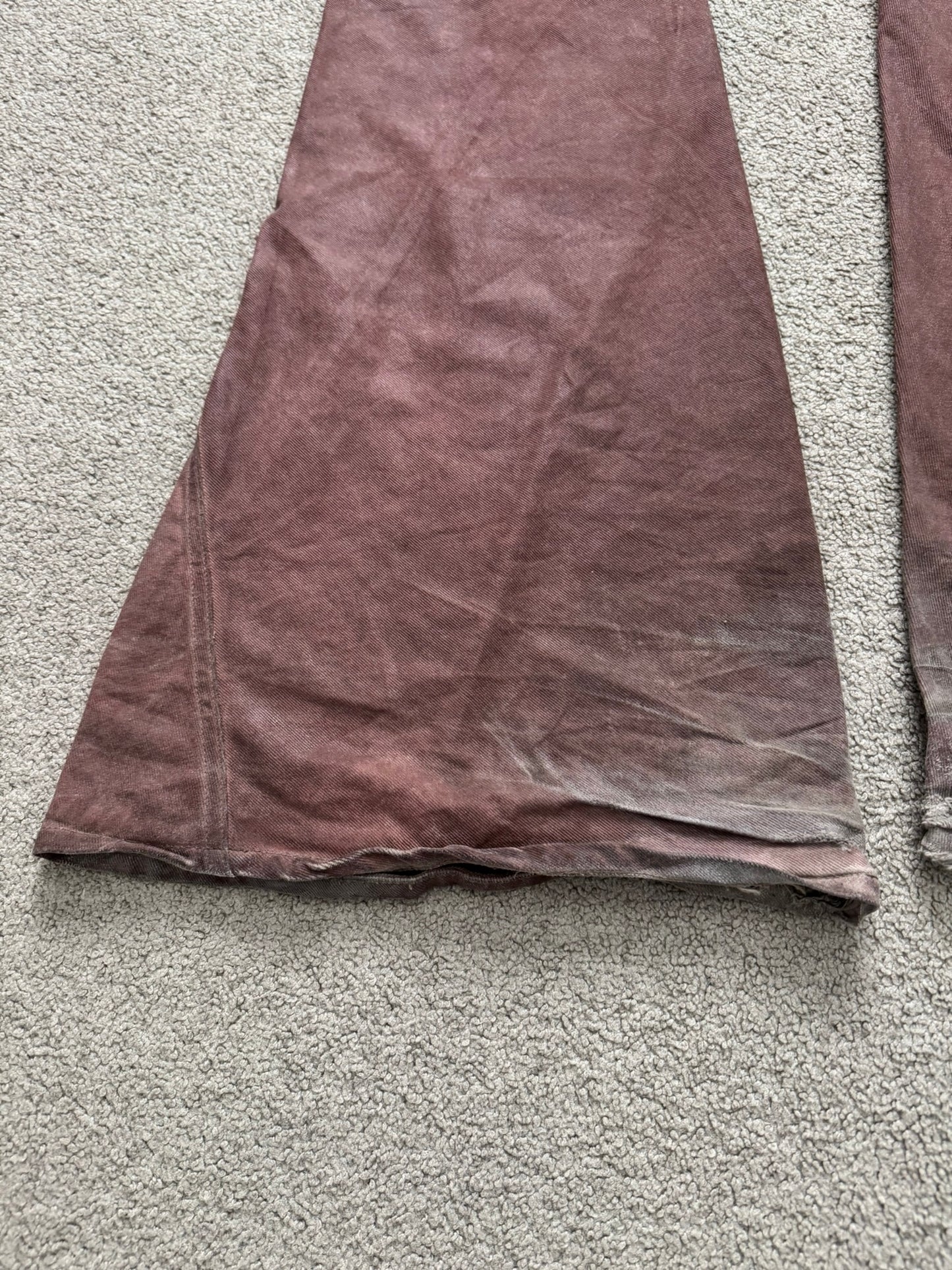FW24 Rick Owens DRKSHDW Terracotta Waxed Bias Bootcut Denim Jeans
