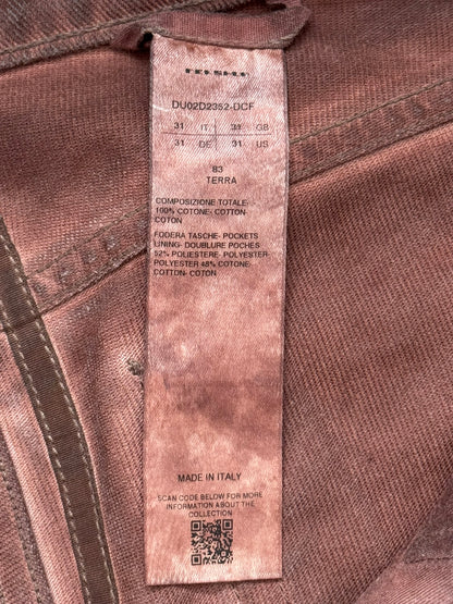 FW24 Rick Owens DRKSHDW Terracotta Waxed Bias Bootcut Denim Jeans
