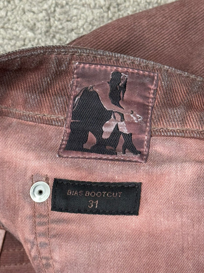 FW24 Rick Owens DRKSHDW Terracotta Waxed Bias Bootcut Denim Jeans