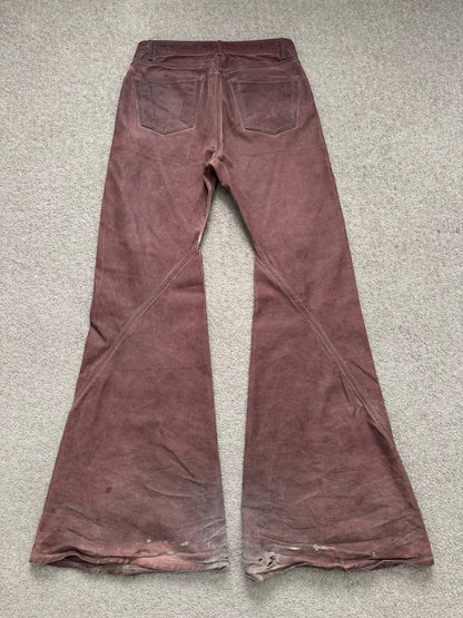FW24 Rick Owens DRKSHDW Terracotta Waxed Bias Bootcut Denim Jeans
