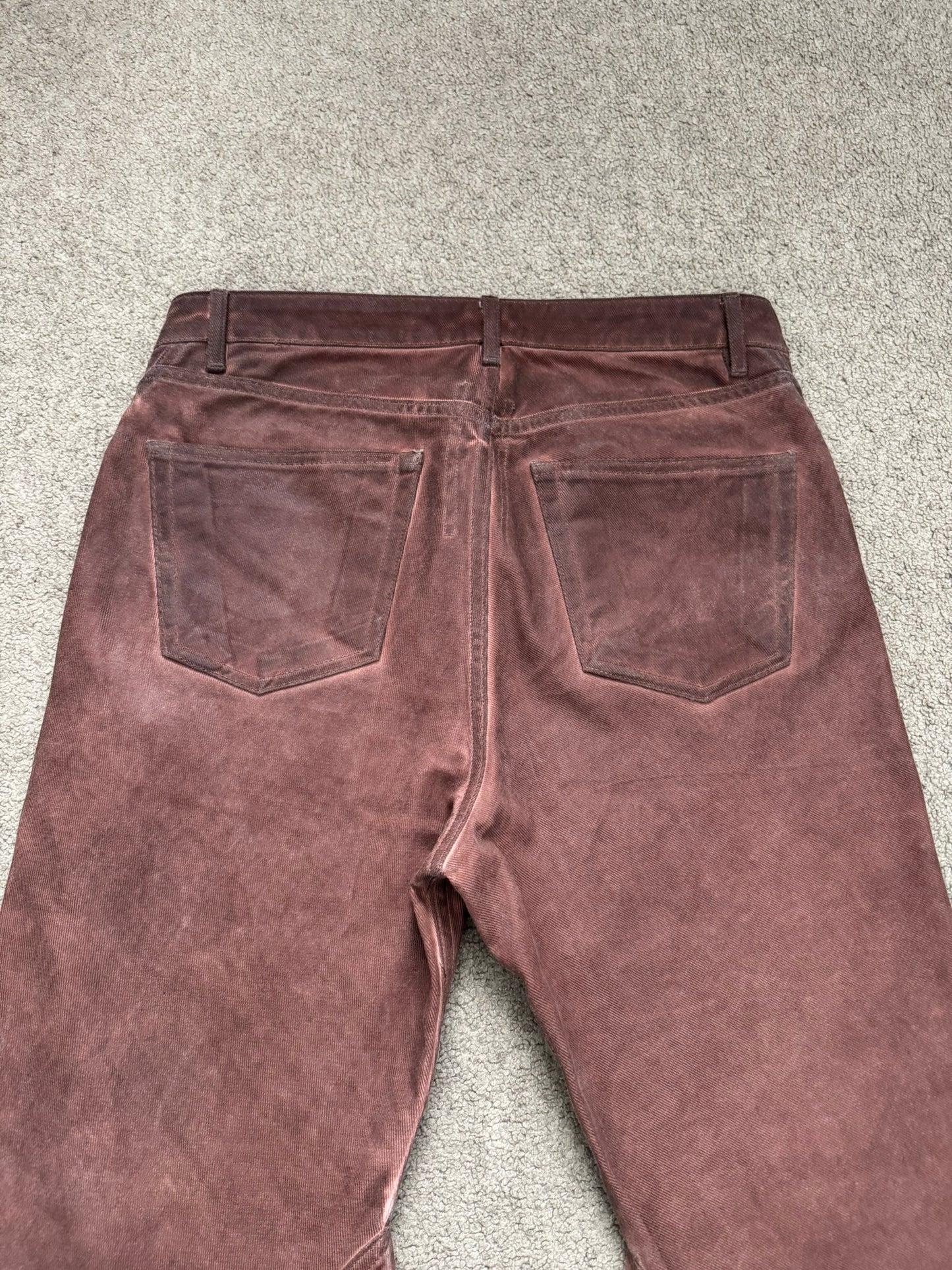 FW24 Rick Owens DRKSHDW Terracotta Waxed Bias Bootcut Denim Jeans