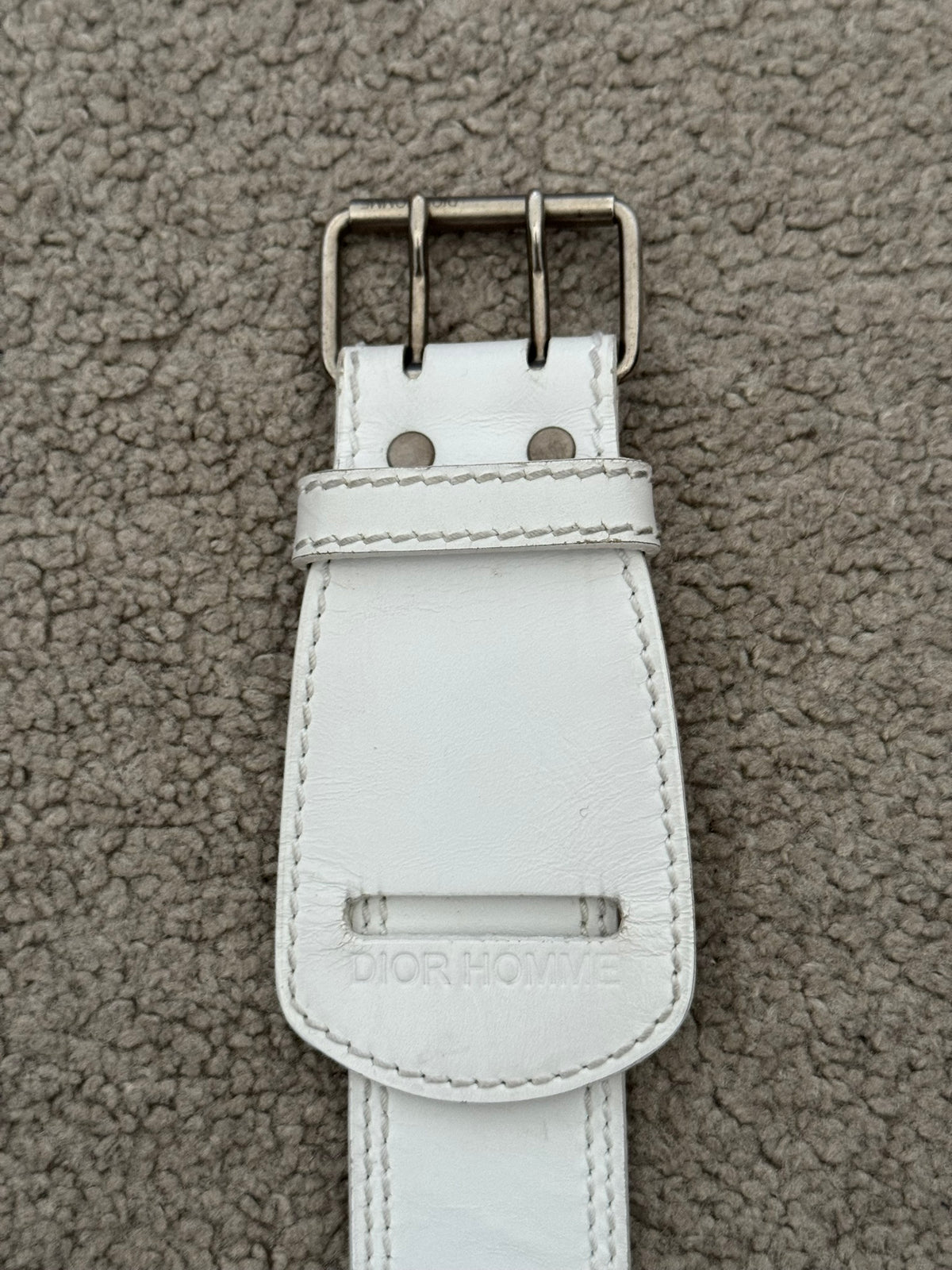 SS05 Dior Homme by Hedi Slimane Double Prong White Leather Belt