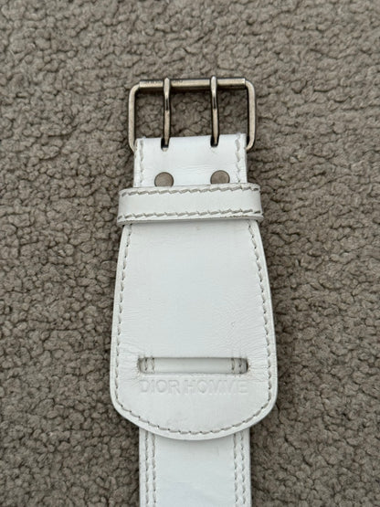 SS05 Dior Homme by Hedi Slimane Double Prong White Leather Belt