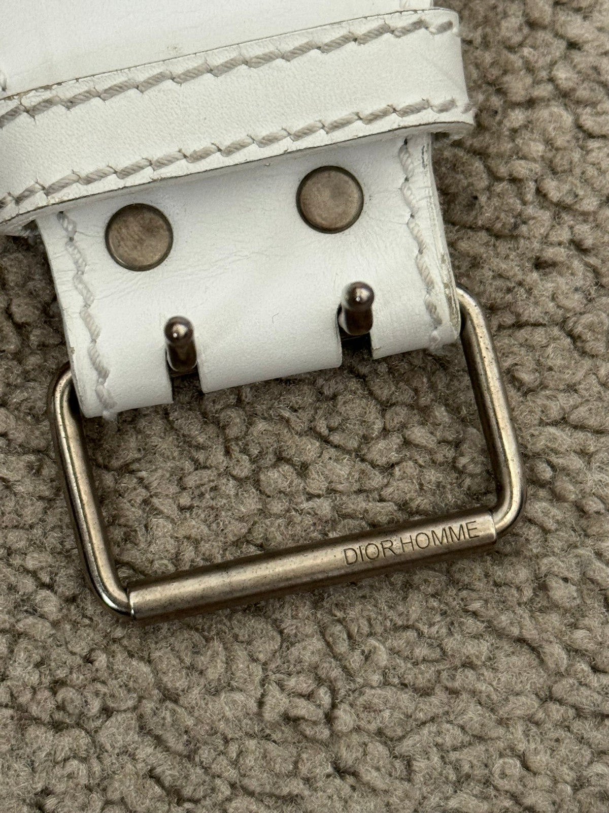 SS05 Dior Homme by Hedi Slimane Double Prong White Leather Belt