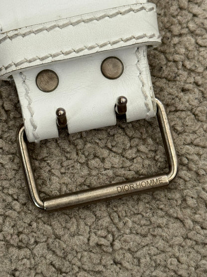 SS05 Dior Homme by Hedi Slimane Double Prong White Leather Belt