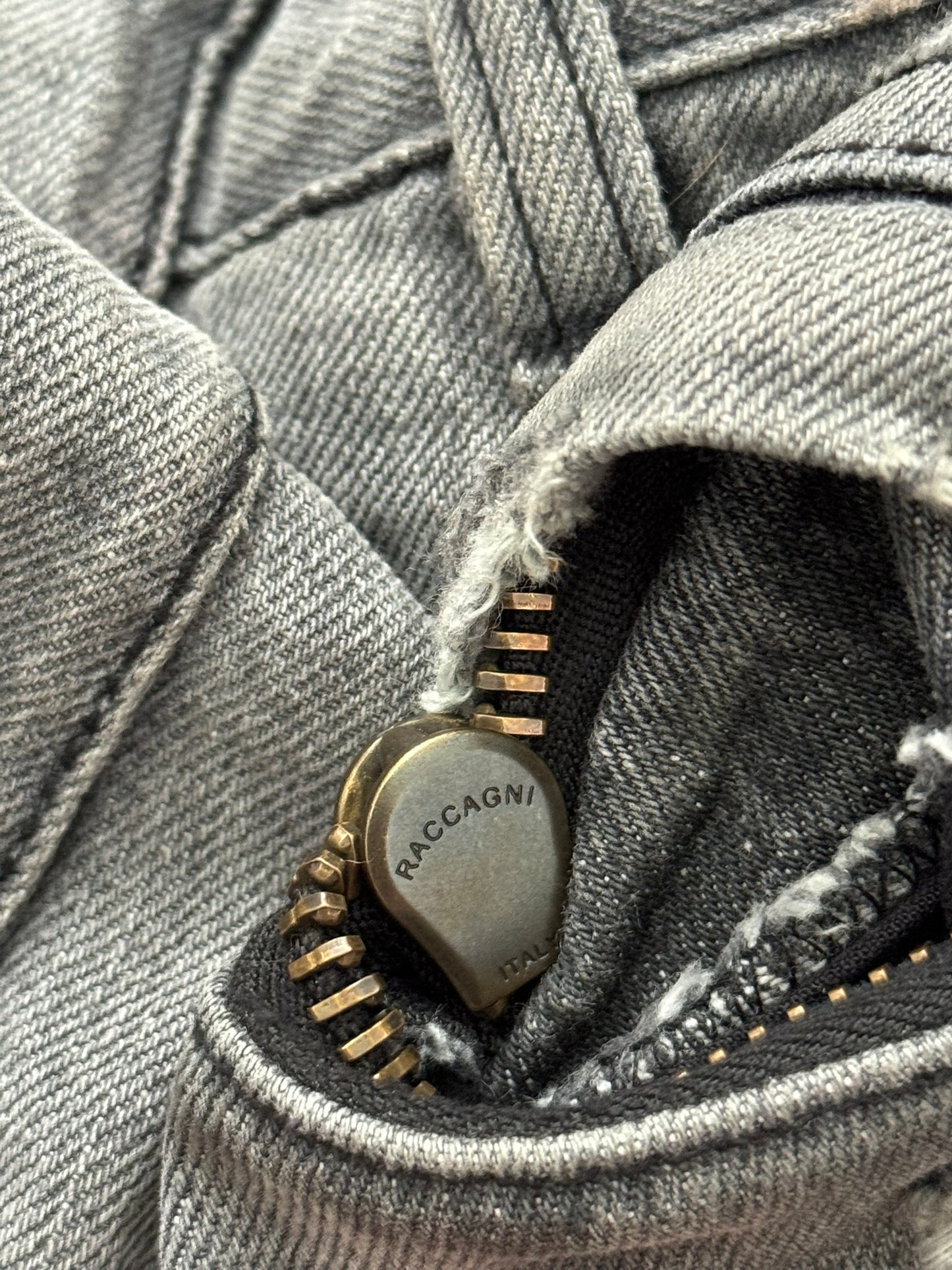 FW10 Balmain by Christophe Decarnin Grey Distressed Zip Biker Denim Jeans