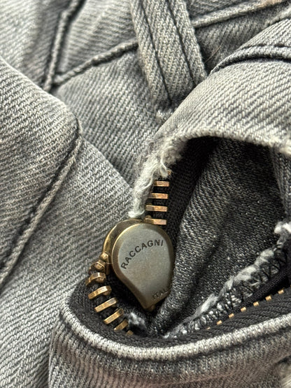 FW10 Balmain by Christophe Decarnin Grey Distressed Zip Biker Denim Jeans