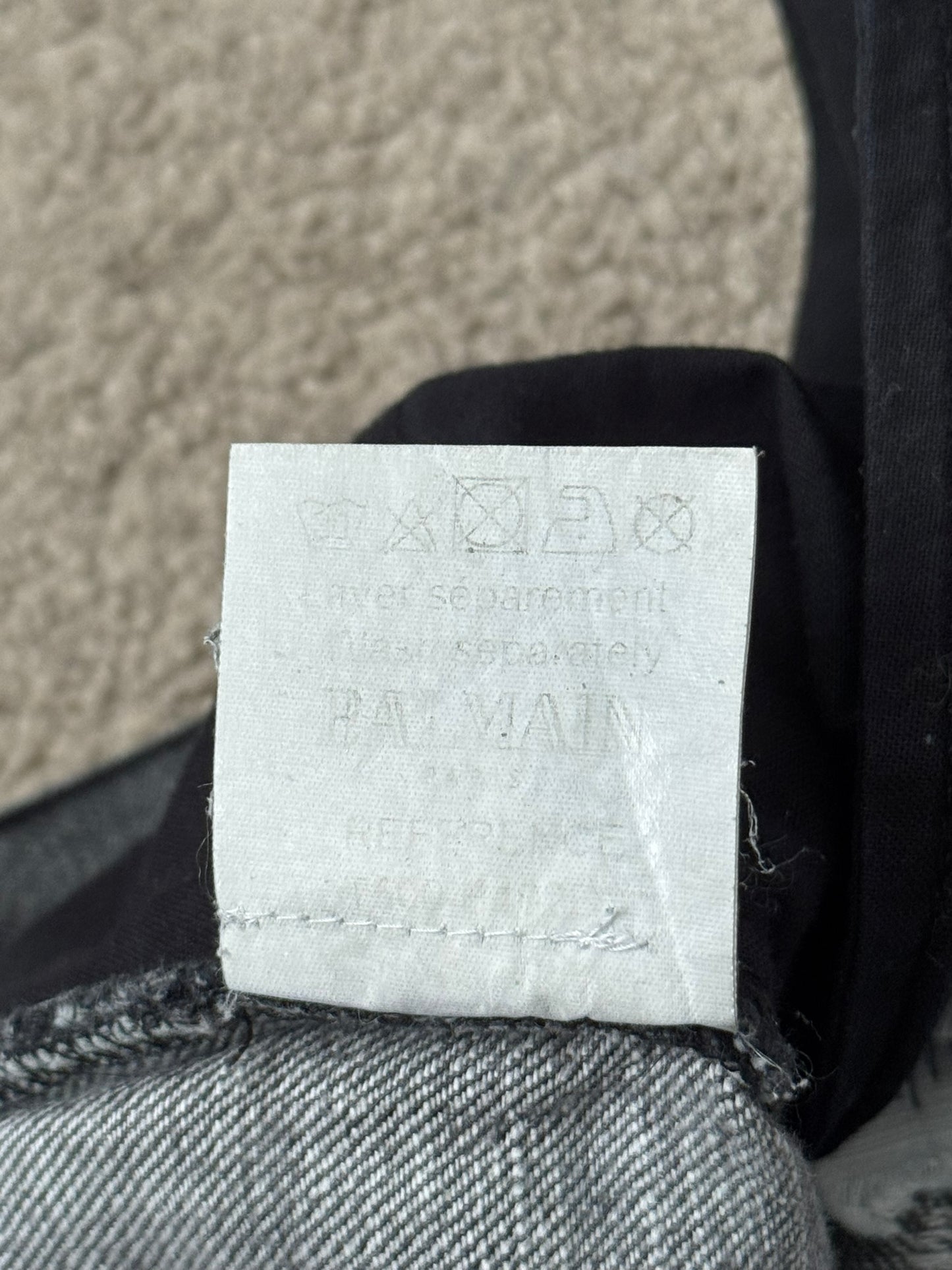 FW10 Balmain by Christophe Decarnin Grey Distressed Zip Biker Denim Jeans