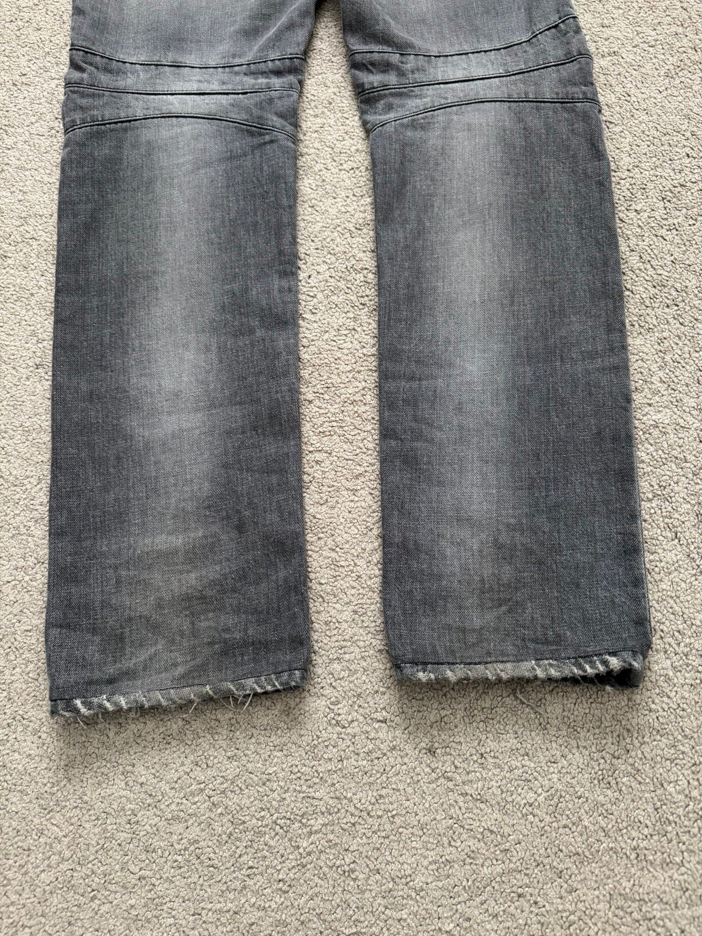 FW10 Balmain by Christophe Decarnin Grey Distressed Zip Biker Denim Jeans