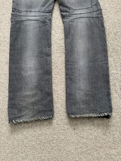 FW10 Balmain by Christophe Decarnin Grey Distressed Zip Biker Denim Jeans