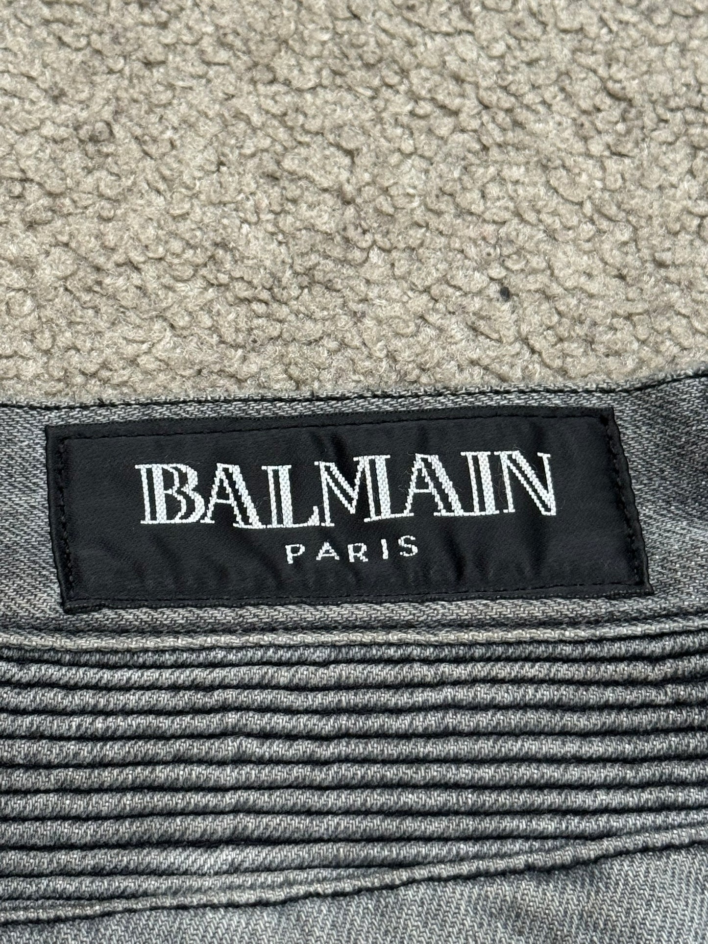 FW10 Balmain by Christophe Decarnin Grey Distressed Zip Biker Denim Jeans
