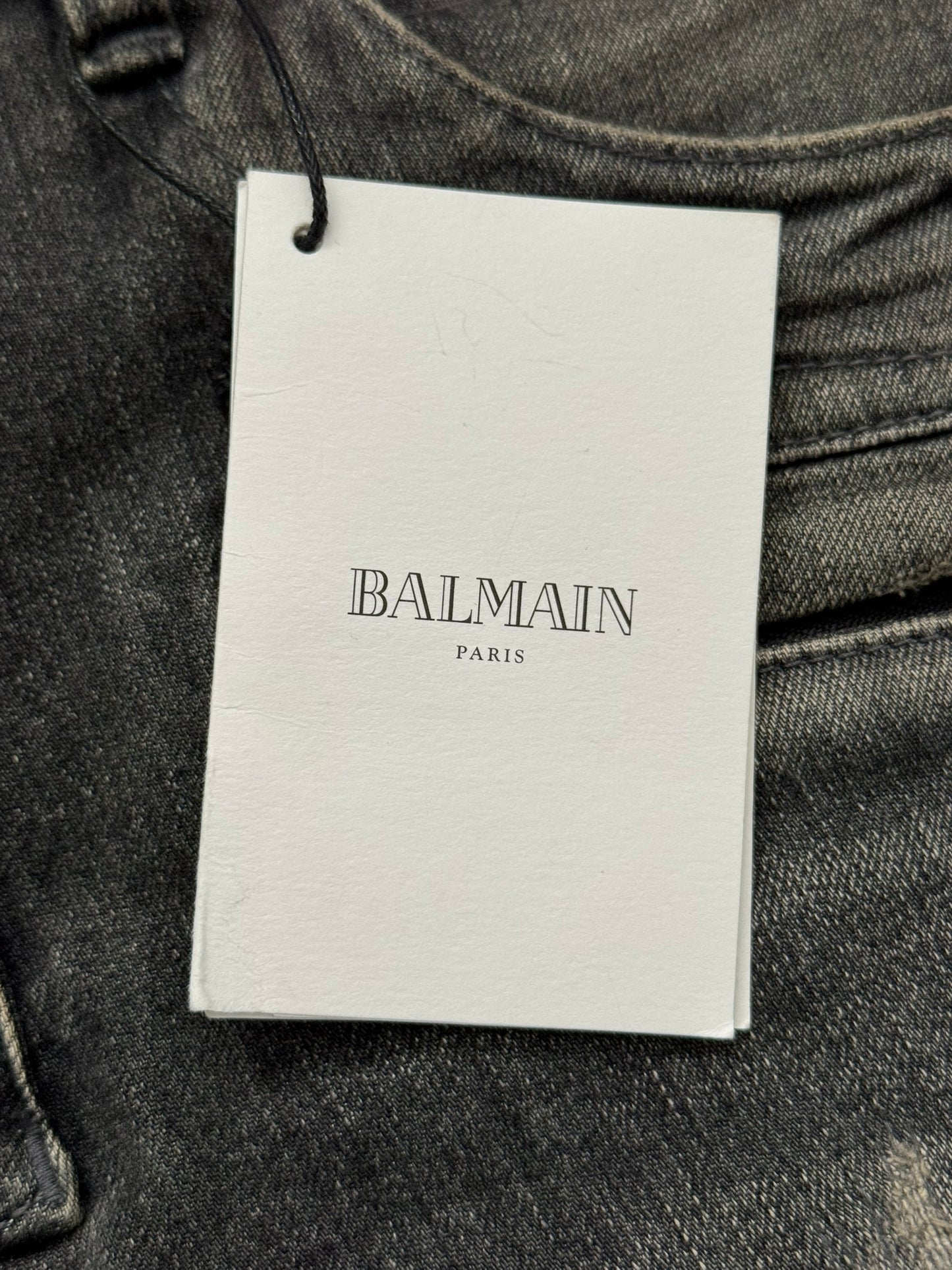 FW14 Balmain by Olivier Rousteing Padded Grey Zip Biker Denim Jeans