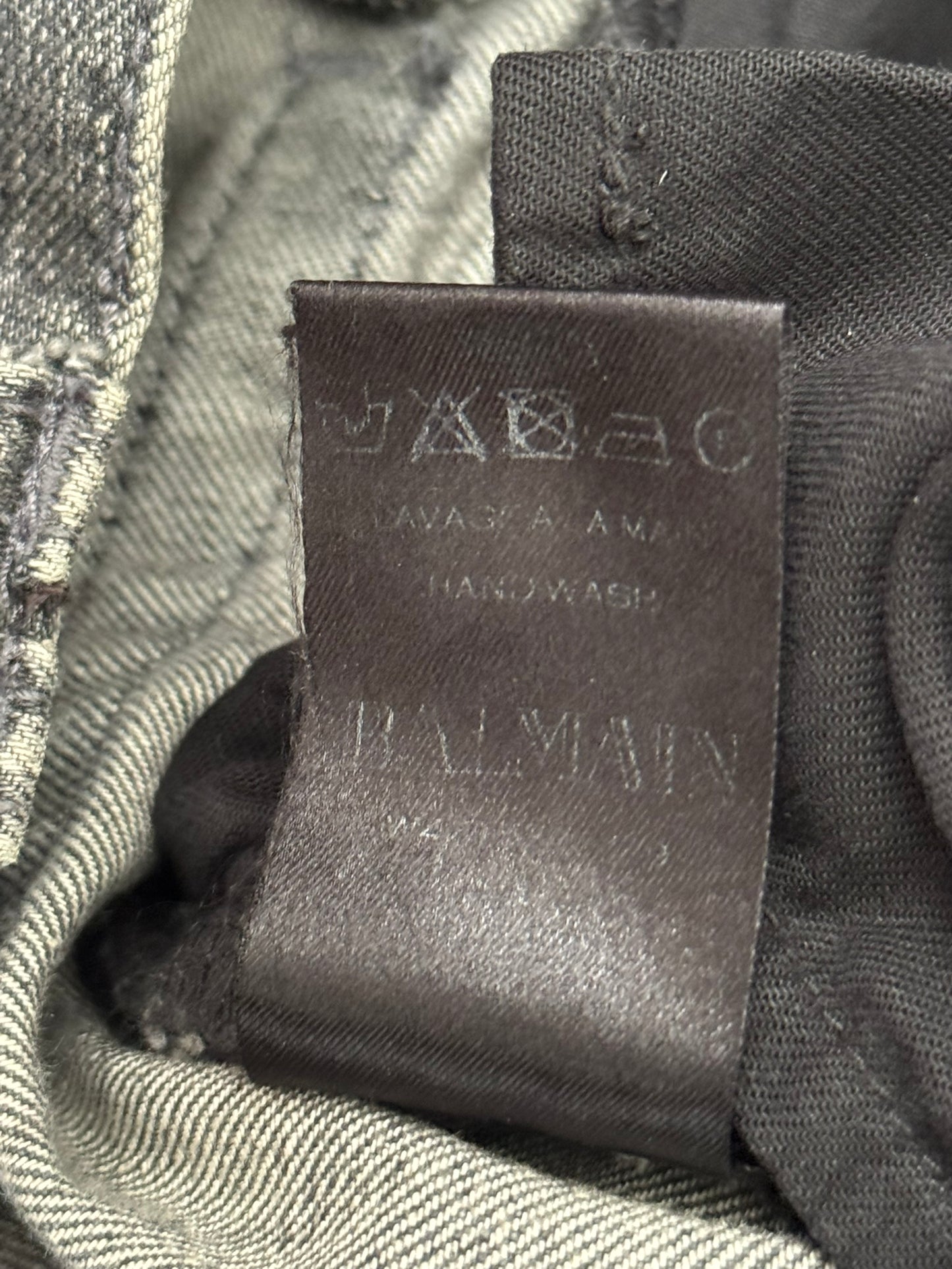 FW14 Balmain by Olivier Rousteing Padded Grey Zip Biker Denim Jeans