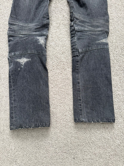 FW14 Balmain by Olivier Rousteing Padded Grey Zip Biker Denim Jeans