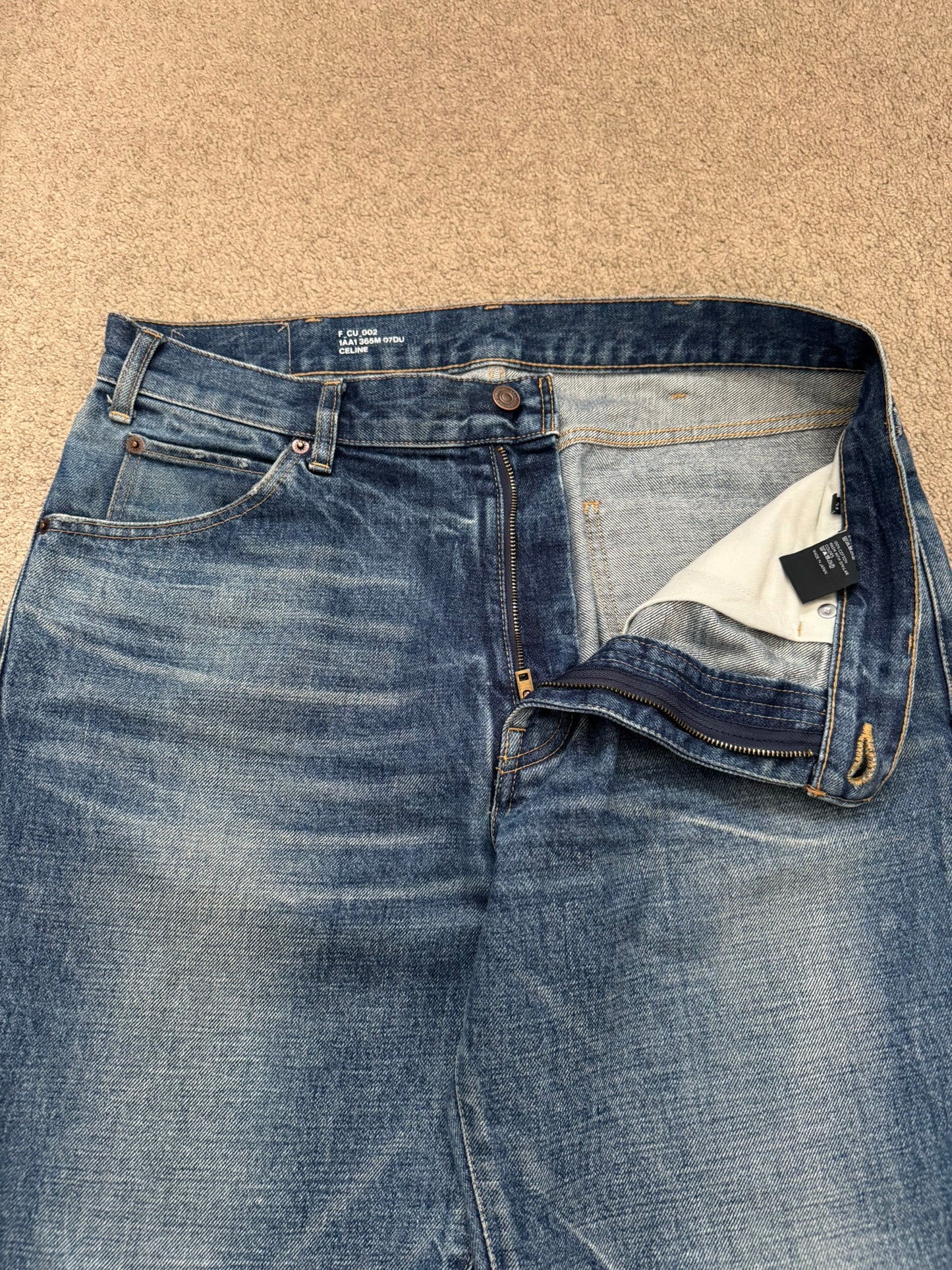 FW22 Celine by Hedi Slimane Dylan Dark Union Wash Flared Denim Jeans