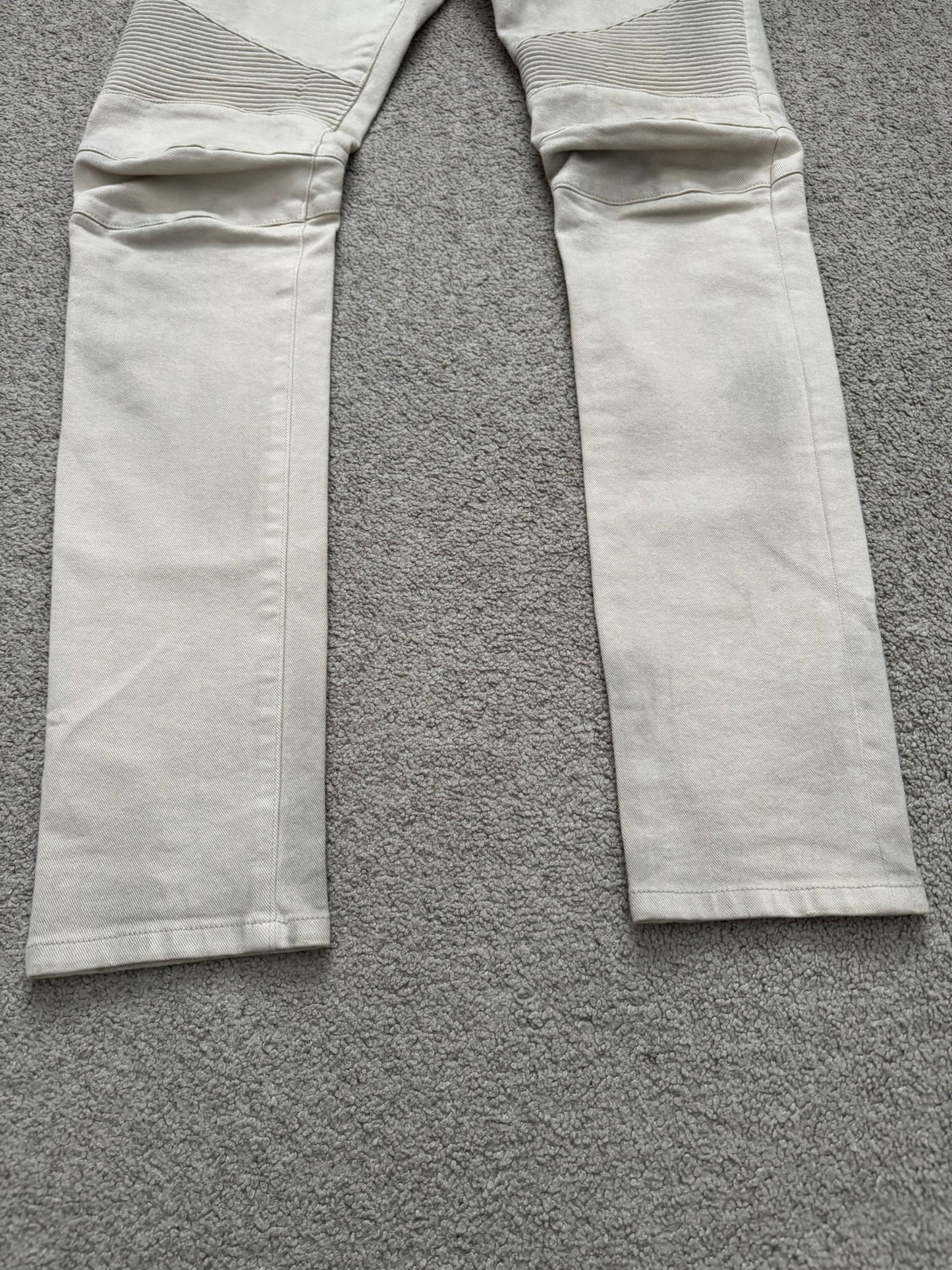 Balmain by Olivier Rousteing Dirty Beige Zip Biker Denim Jeans