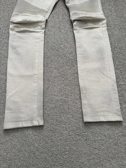Balmain by Olivier Rousteing Dirty Beige Zip Biker Denim Jeans