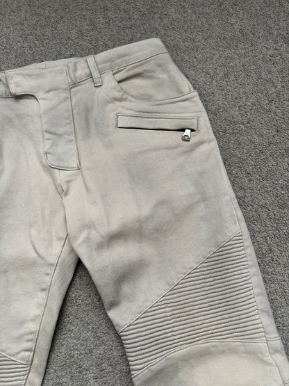 Balmain by Olivier Rousteing Dirty Beige Zip Biker Denim Jeans