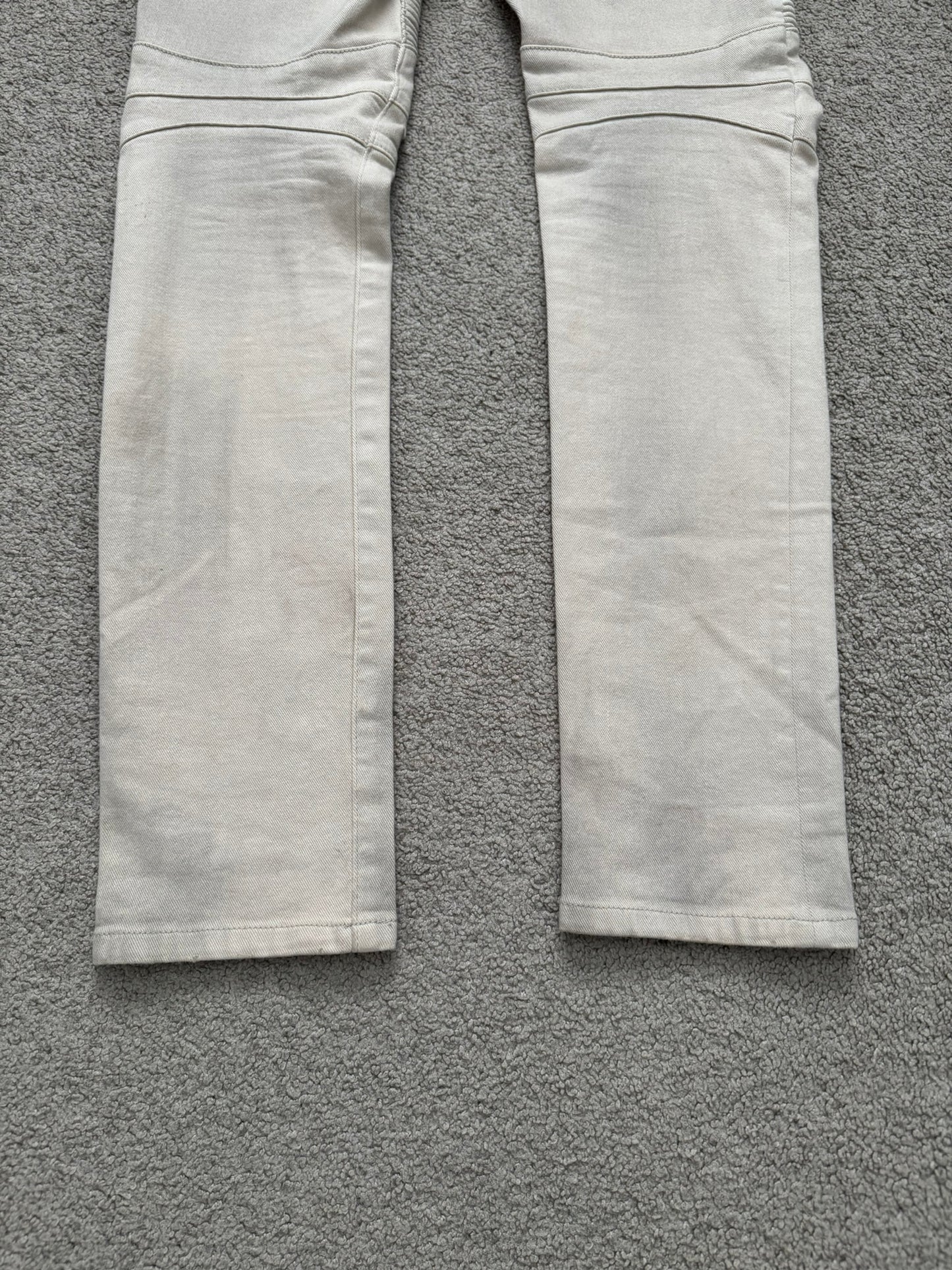 Balmain by Olivier Rousteing Dirty Beige Zip Biker Denim Jeans