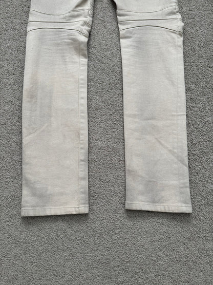 Balmain by Olivier Rousteing Dirty Beige Zip Biker Denim Jeans