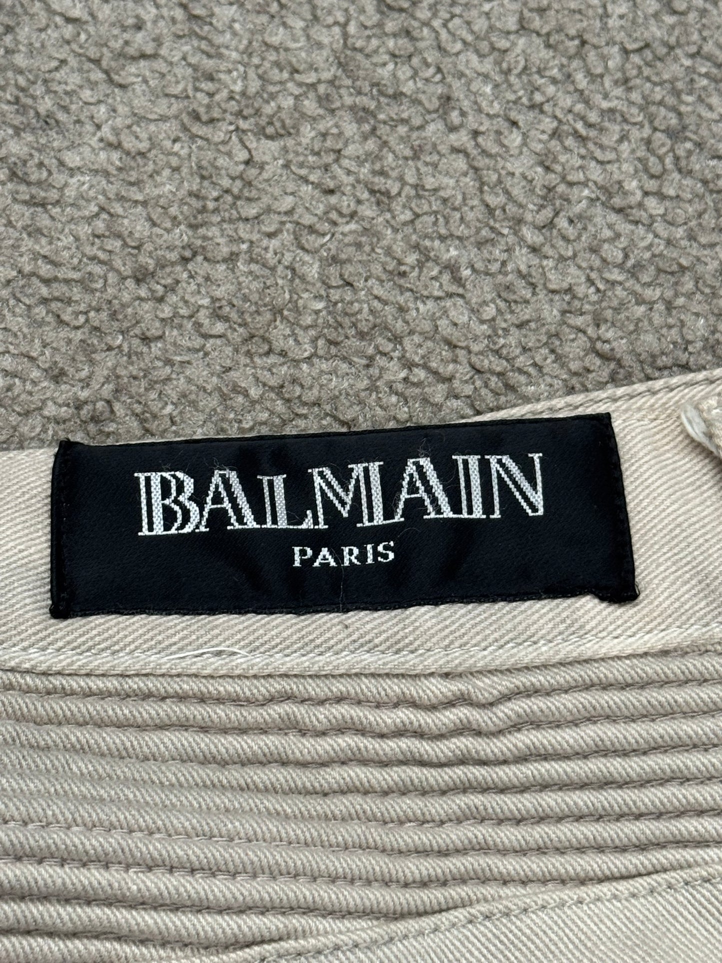 Balmain by Olivier Rousteing Dirty Beige Zip Biker Denim Jeans
