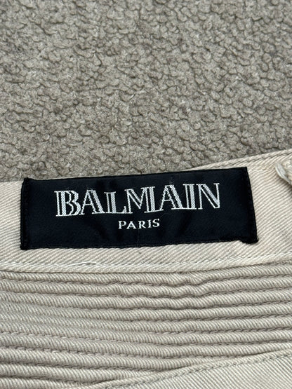 Balmain by Olivier Rousteing Dirty Beige Zip Biker Denim Jeans