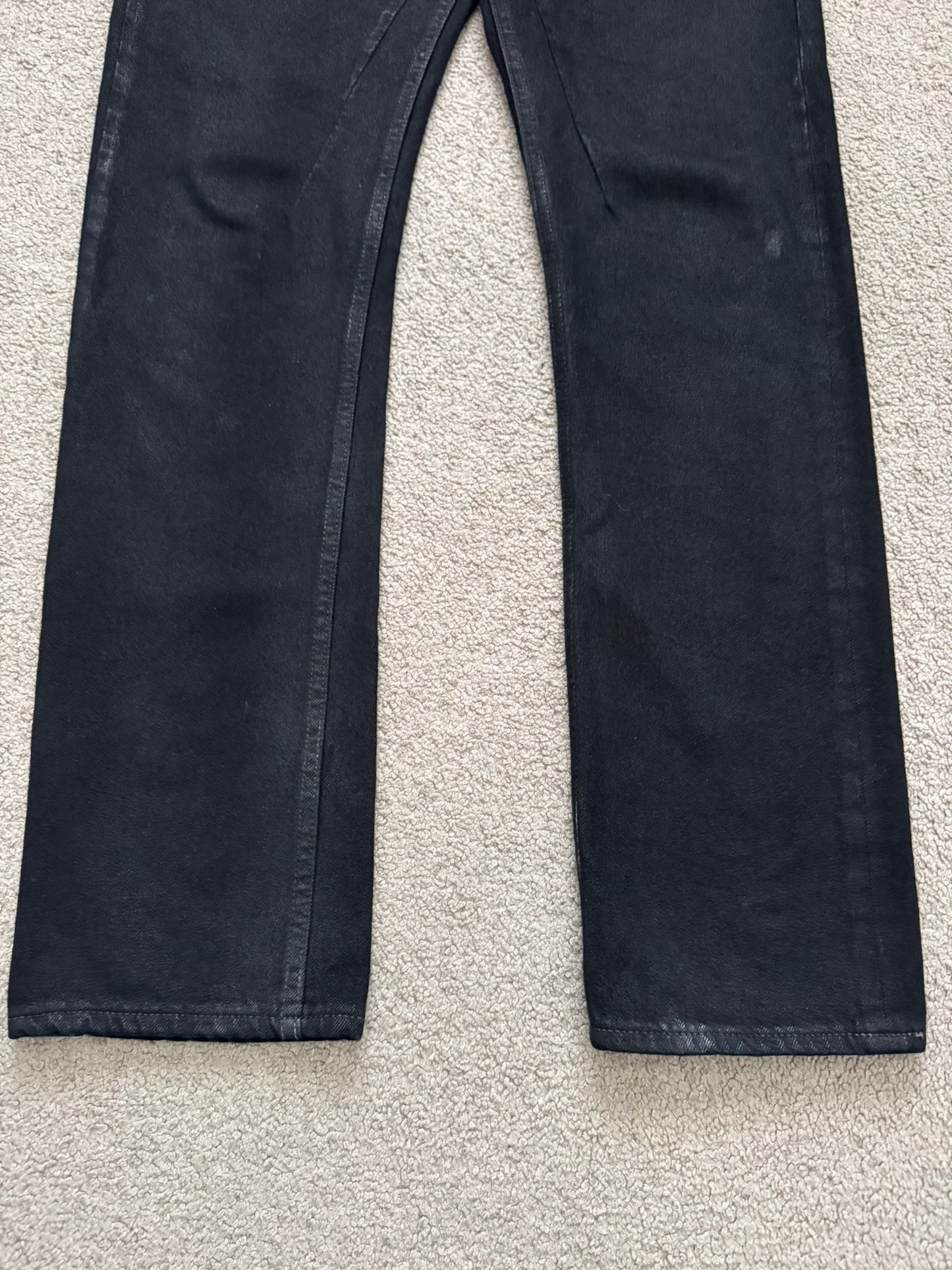 FW19 Rick Owens DRKSHDW Black Waxed Detroit Cut Denim Jeans
