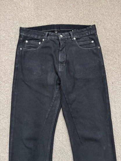 FW19 Rick Owens DRKSHDW Black Waxed Detroit Cut Denim Jeans
