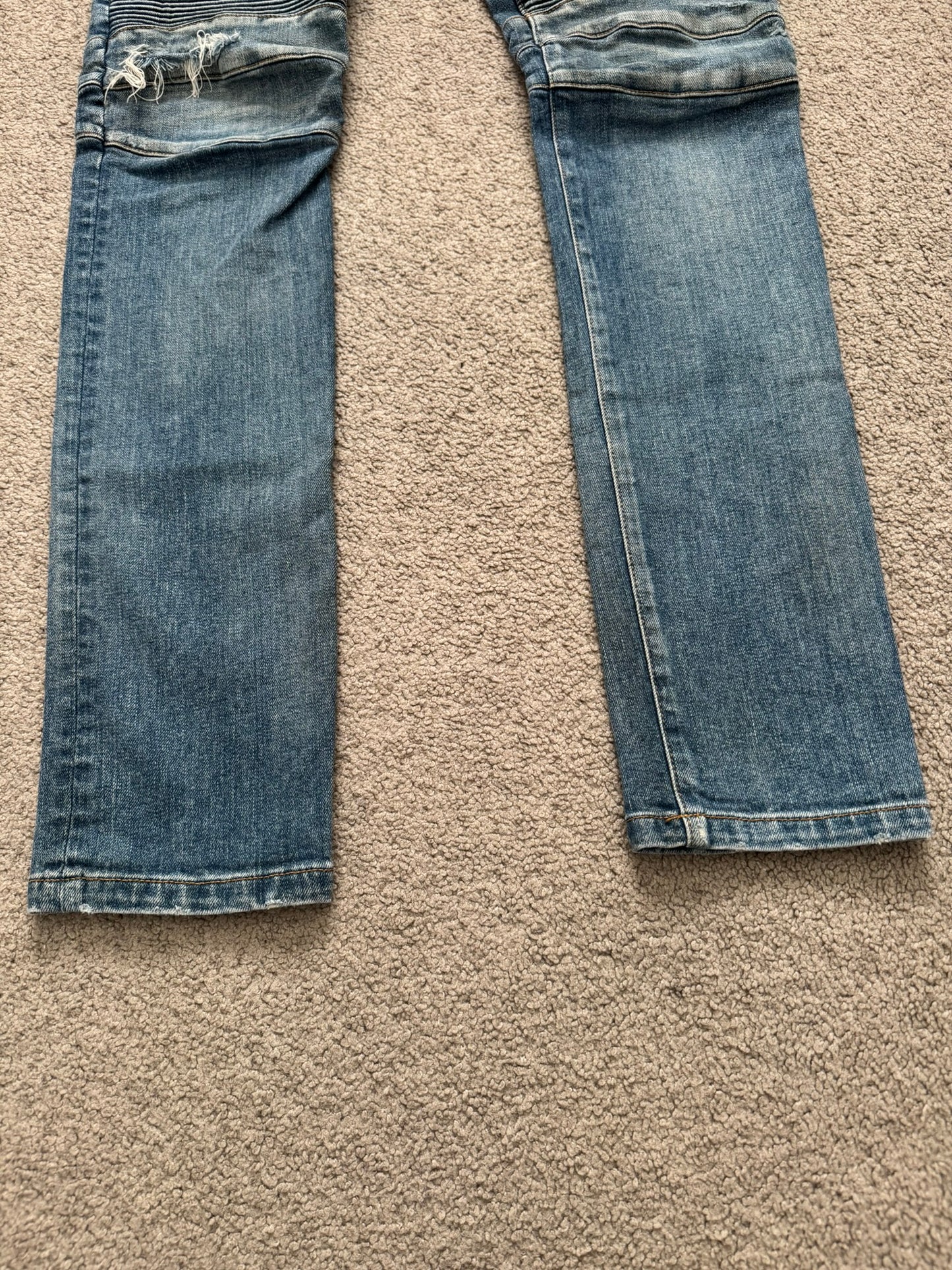 Balmain by Olivier Rousteing Washed Zip Biker Denim Jeans