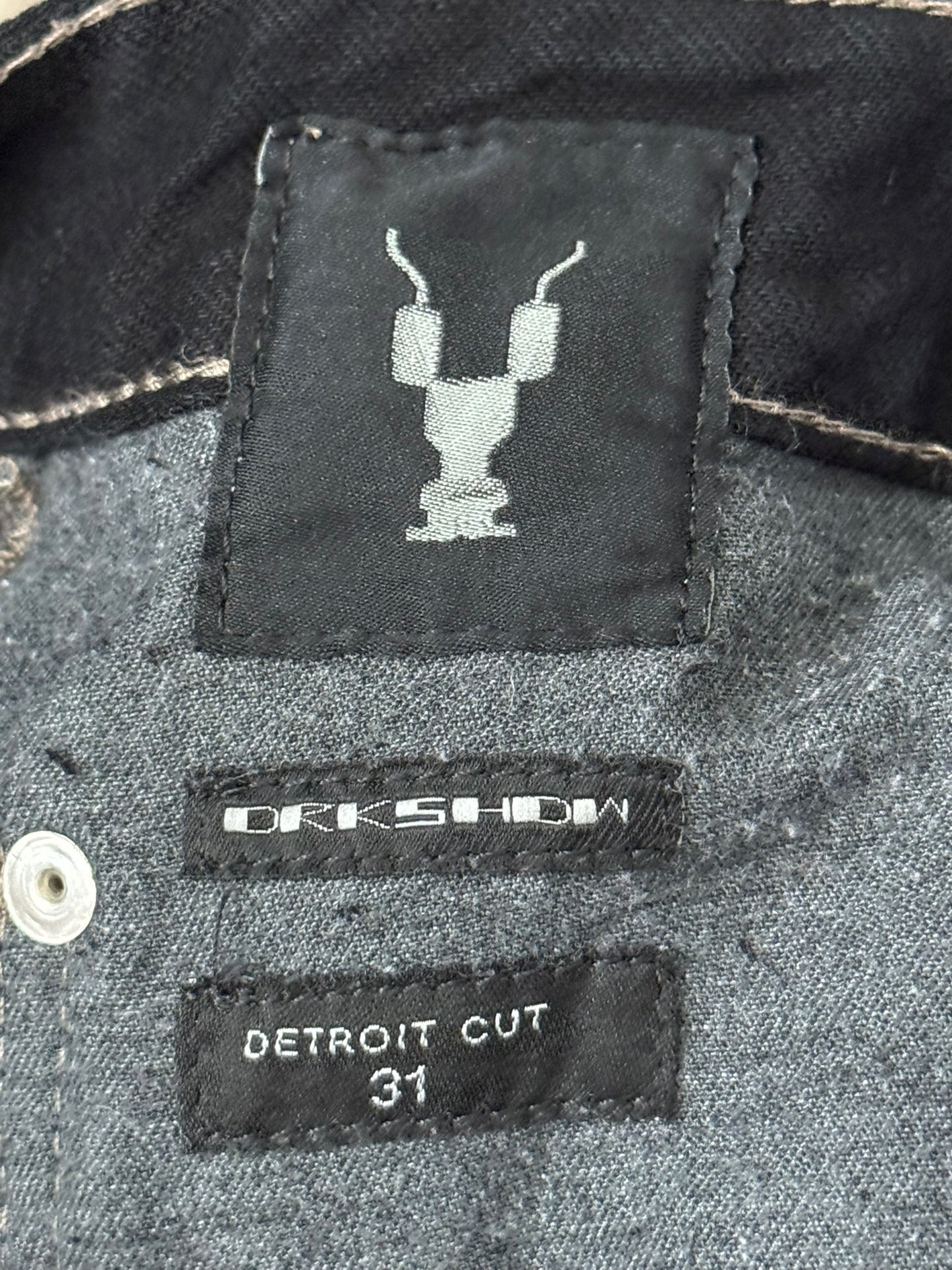 FW19 Rick Owens DRKSHDW Black Waxed Detroit Cut Denim Jeans