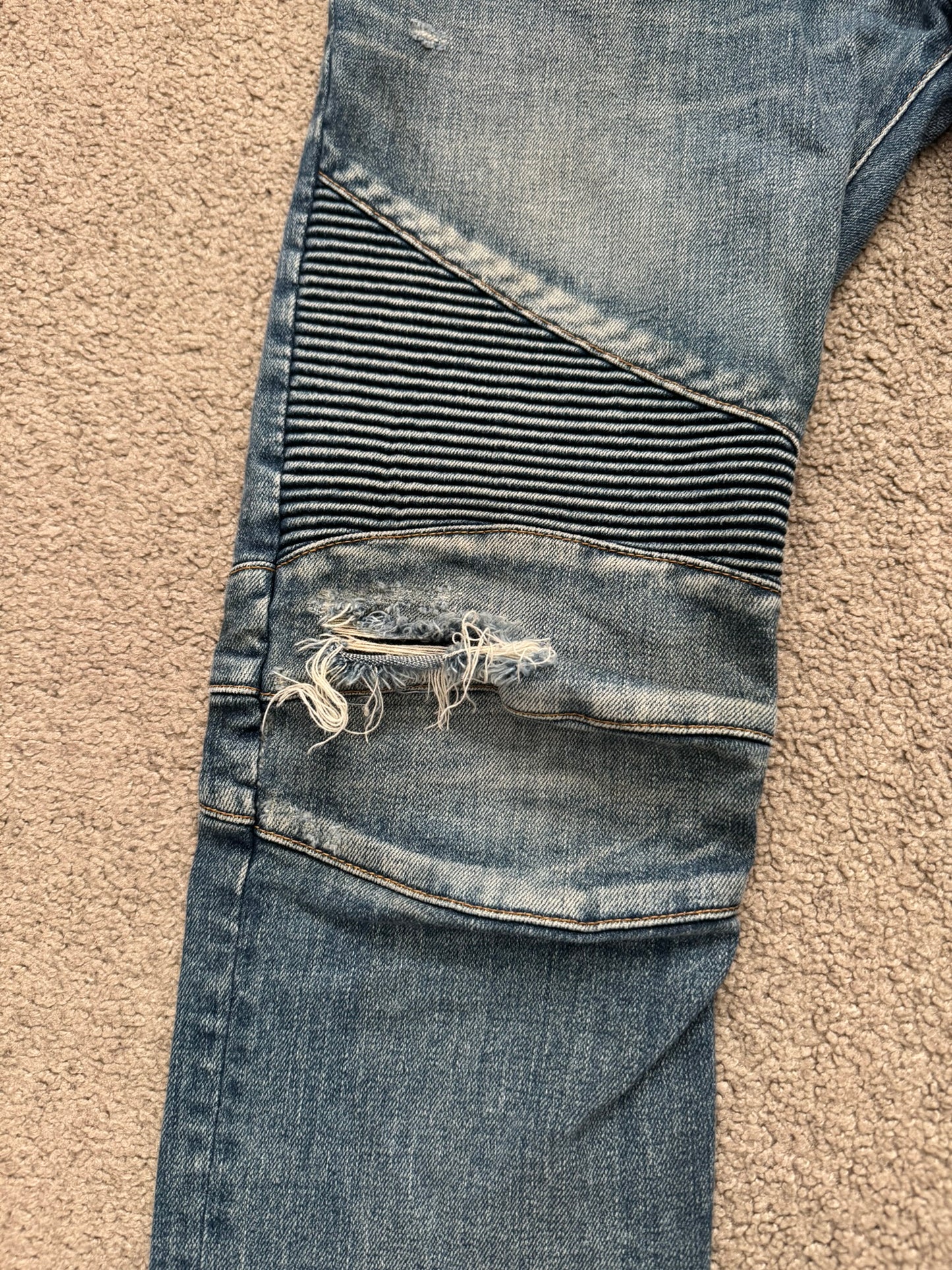 Balmain by Olivier Rousteing Washed Zip Biker Denim Jeans