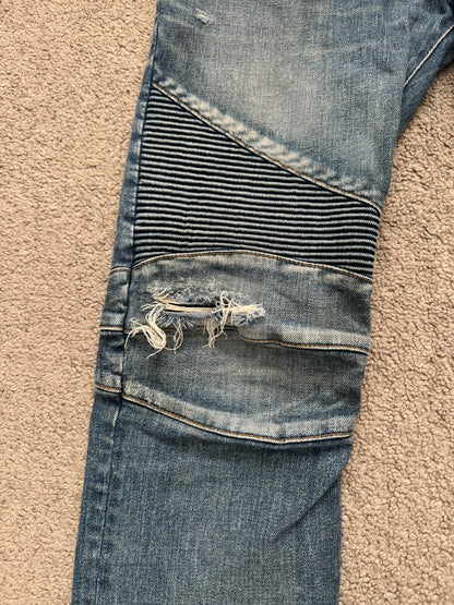Balmain by Olivier Rousteing Washed Zip Biker Denim Jeans