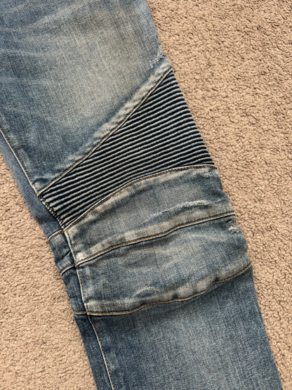 Balmain by Olivier Rousteing Washed Zip Biker Denim Jeans