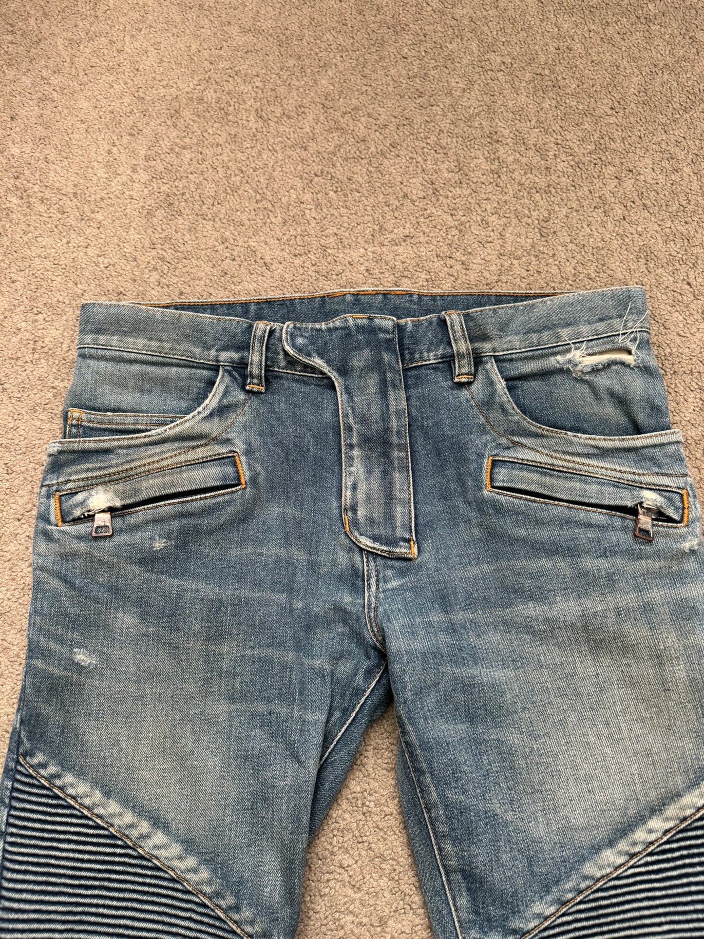 Balmain by Olivier Rousteing Washed Zip Biker Denim Jeans