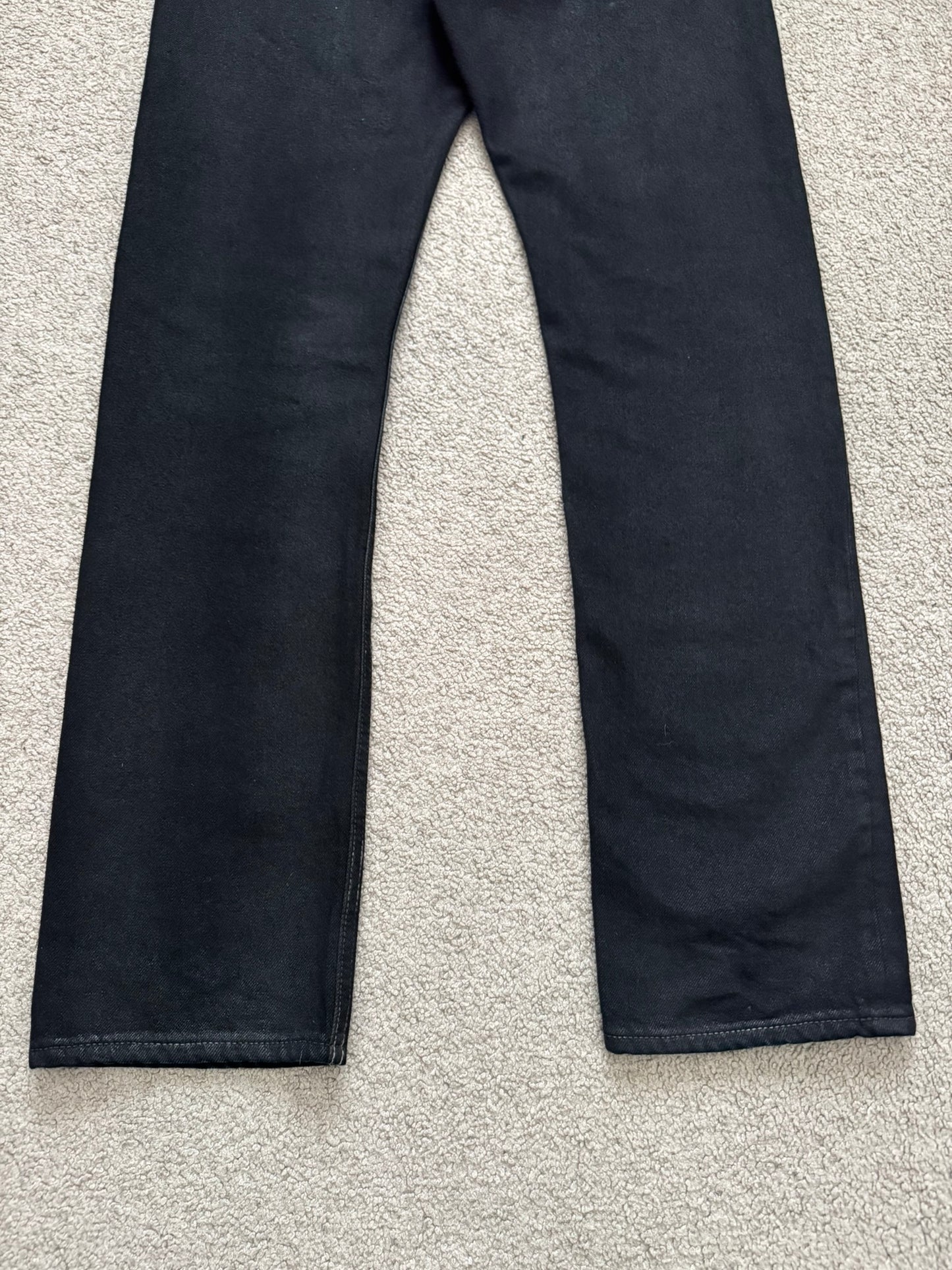 FW19 Rick Owens DRKSHDW Black Waxed Detroit Cut Denim Jeans
