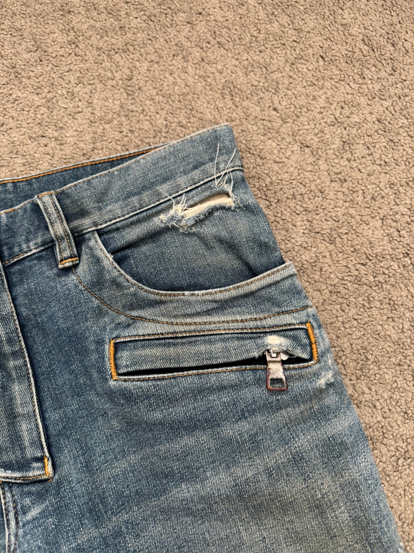 Balmain by Olivier Rousteing Washed Zip Biker Denim Jeans