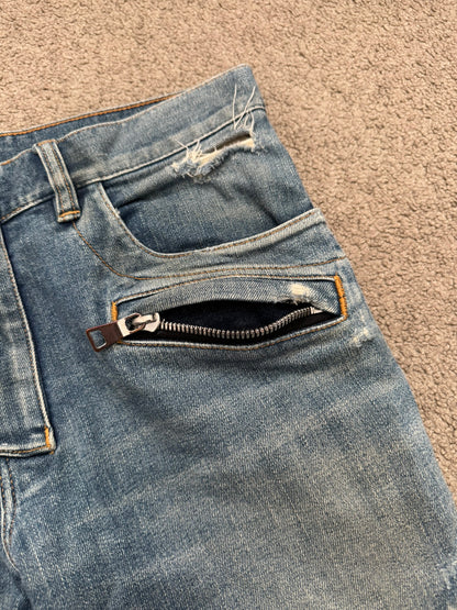 Balmain by Olivier Rousteing Washed Zip Biker Denim Jeans