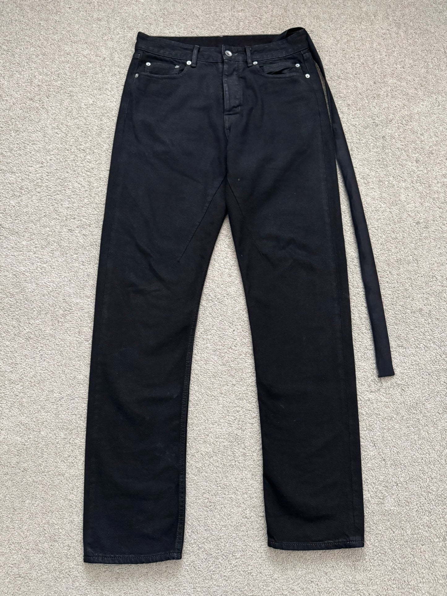 FW22 Rick Owens DRKSHDW Black Waxed Performa Cut Denim Jeans