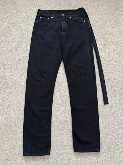 FW22 Rick Owens DRKSHDW Black Waxed Performa Cut Denim Jeans