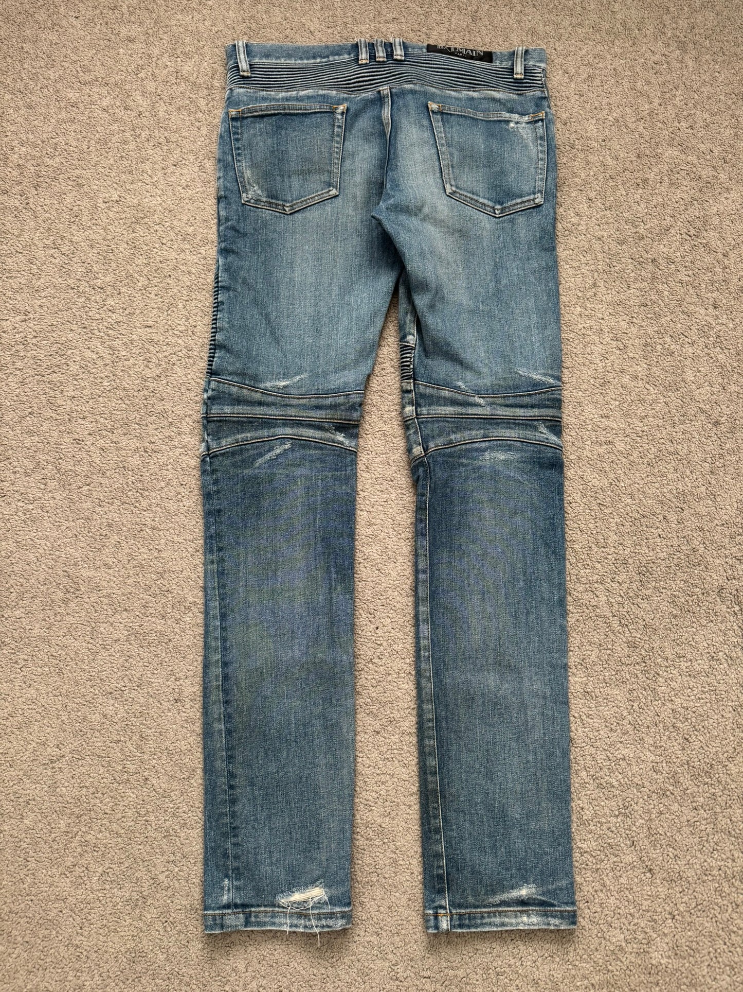 Balmain by Olivier Rousteing Washed Zip Biker Denim Jeans