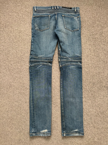 Balmain by Olivier Rousteing Washed Zip Biker Denim Jeans