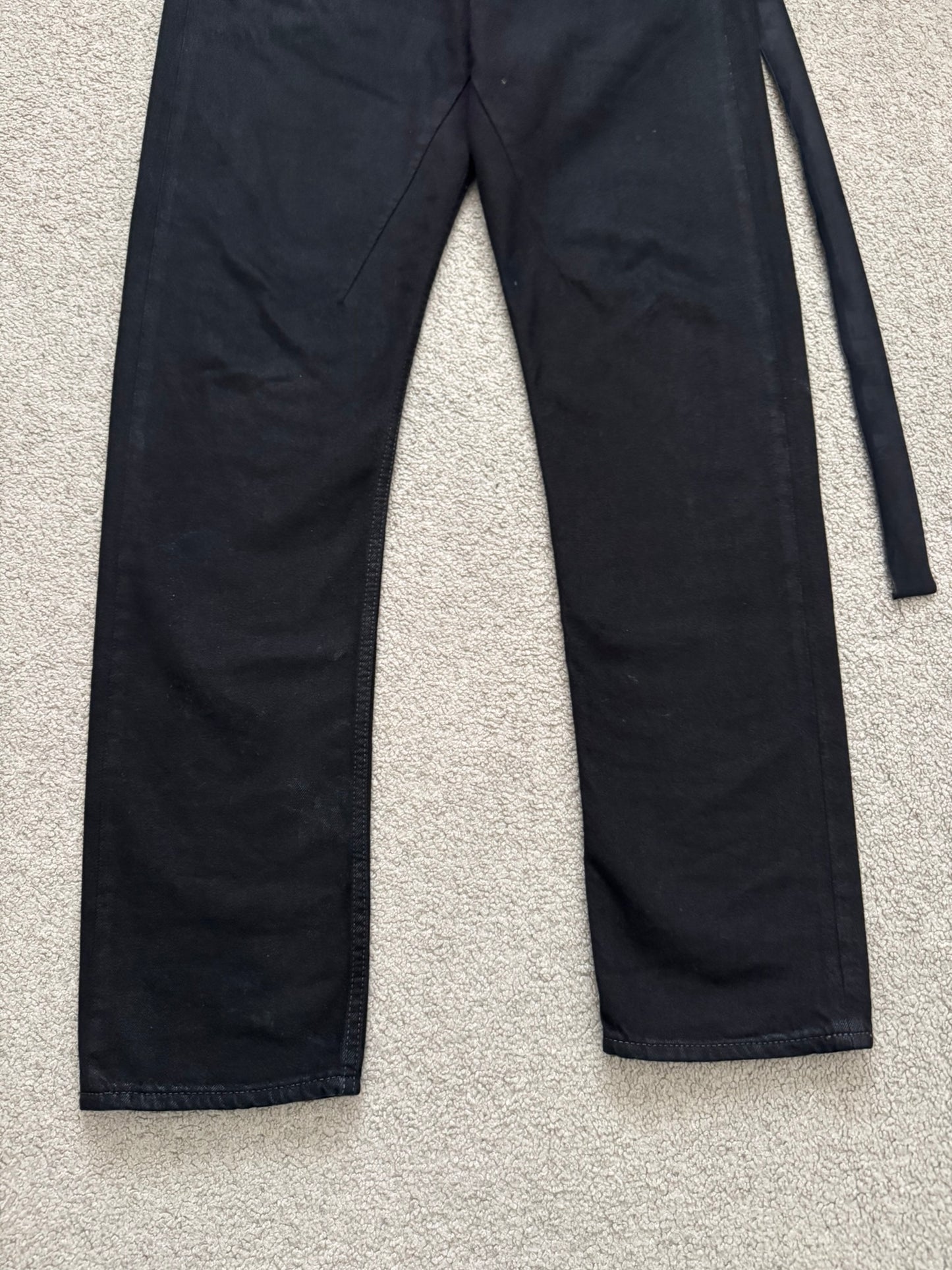 FW22 Rick Owens DRKSHDW Black Waxed Performa Cut Denim Jeans