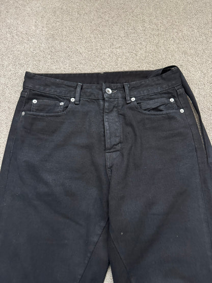 FW22 Rick Owens DRKSHDW Black Waxed Performa Cut Denim Jeans