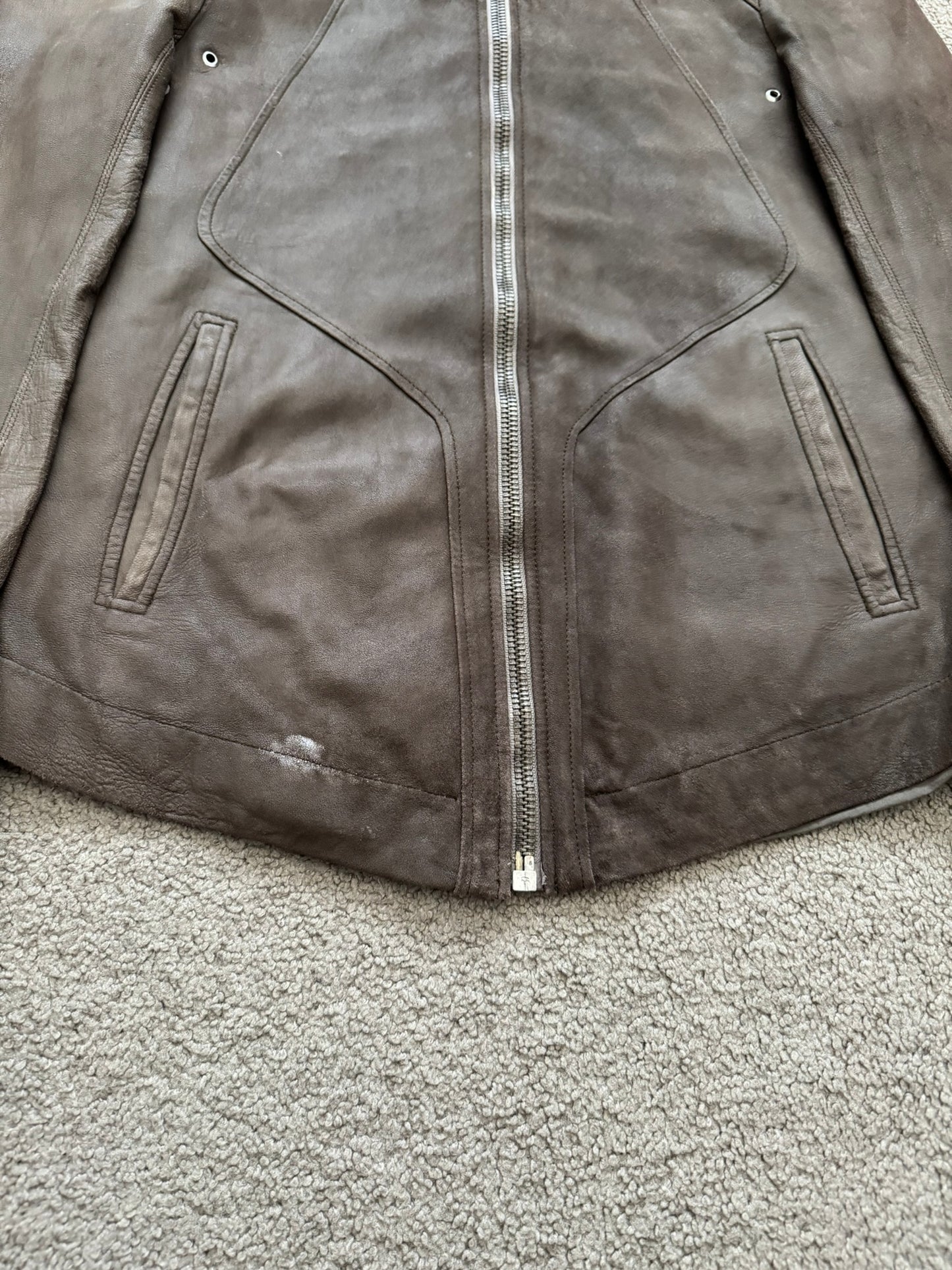 SS06 Rick Owens Mainline Intarsia Blistered Lambskin Leather Jacket