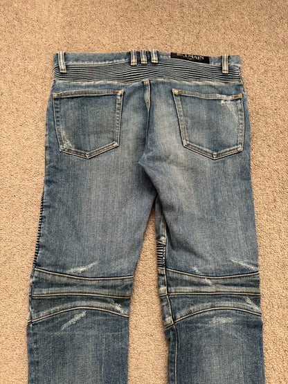 Balmain by Olivier Rousteing Washed Zip Biker Denim Jeans