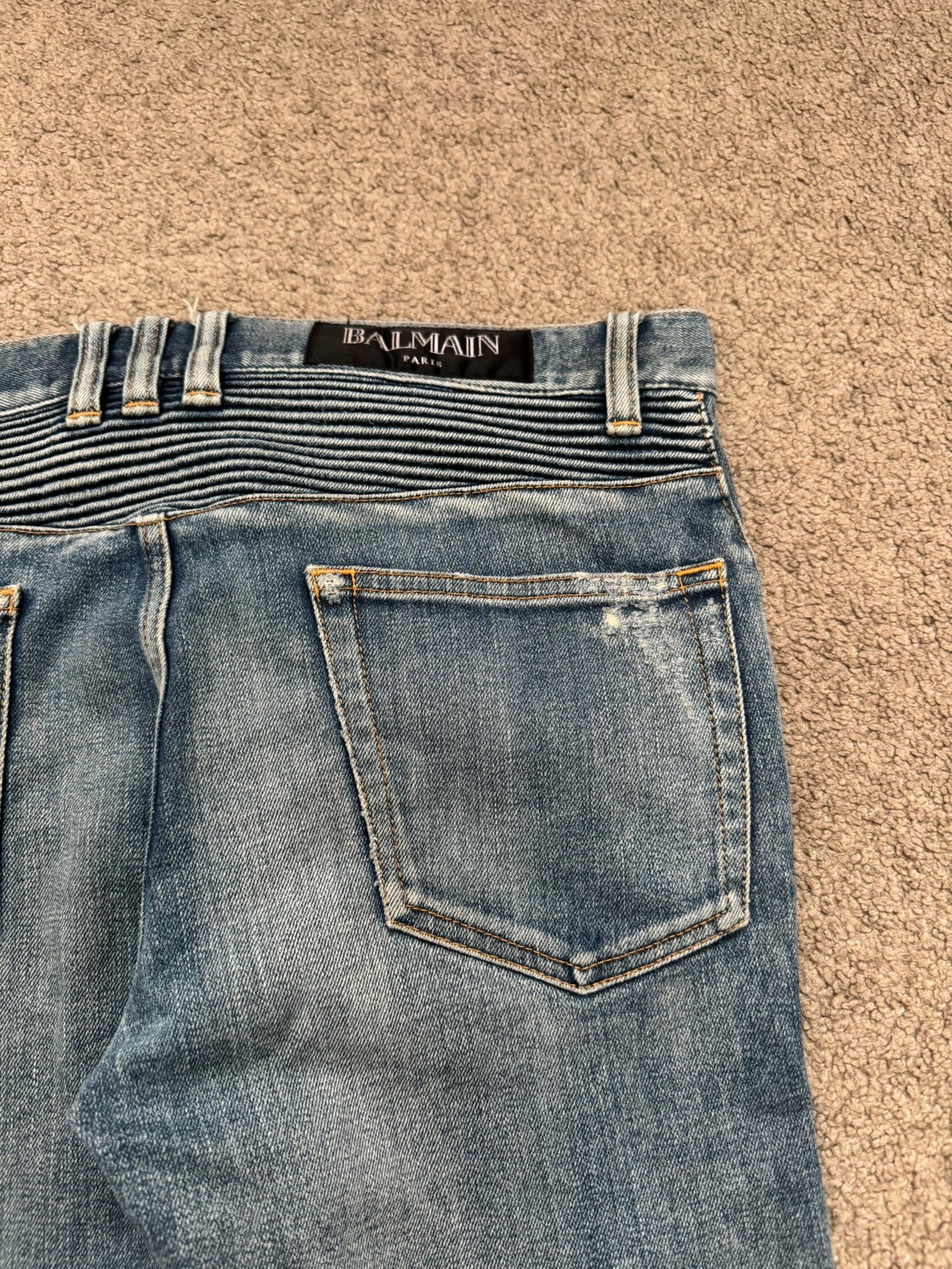 Balmain by Olivier Rousteing Washed Zip Biker Denim Jeans