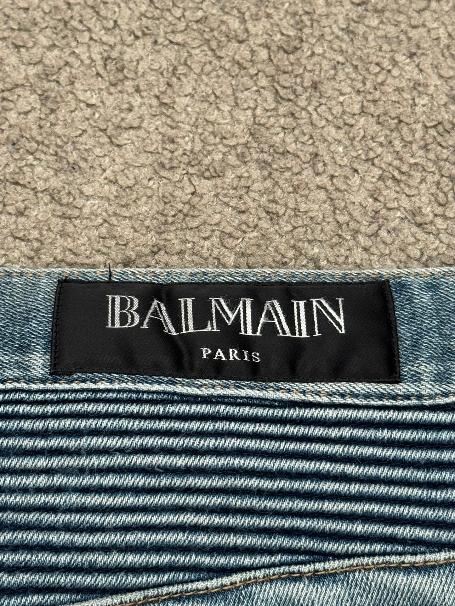 Balmain by Olivier Rousteing Washed Zip Biker Denim Jeans